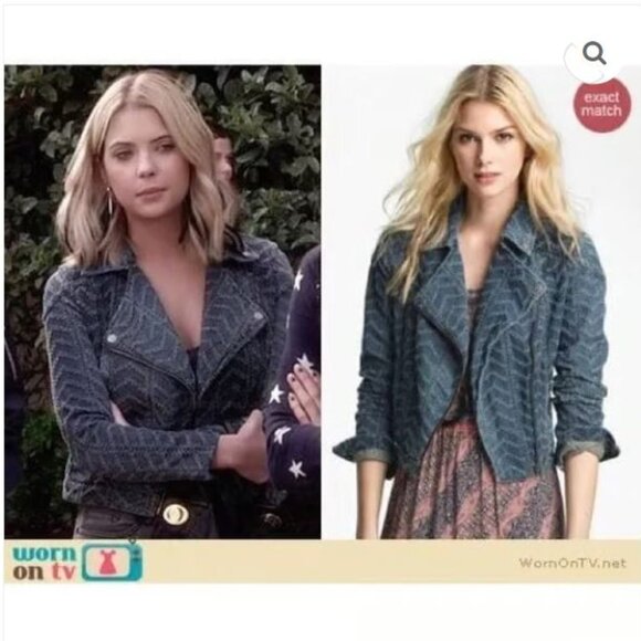 Free People || Punched Denim Herringbone Biker Jacket - Picture 4 of 11